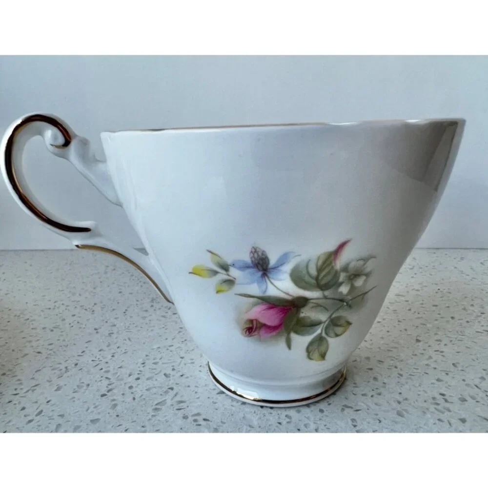 Regency English Bone China Cup & Saucer Floral Design Gold Trim Made In England